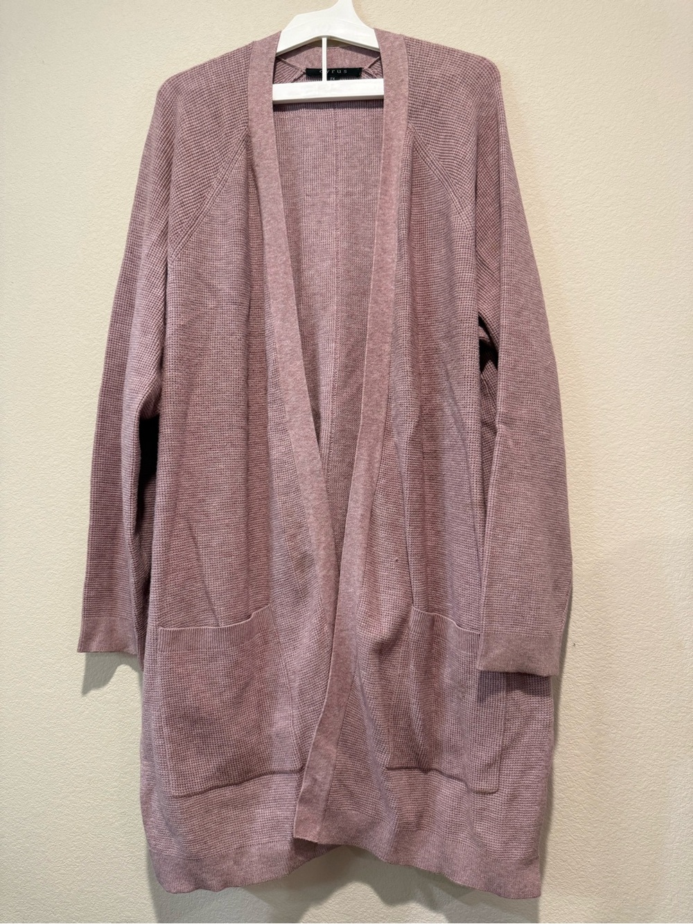 Cyrus Open-Front Long Cardigan in Mauve Pink